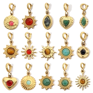 Natural Stone Stainless Steel Pendants Diy Jewelry Charms Sun Heart Evil Eye Gold Plated Bohemian Style Accessory