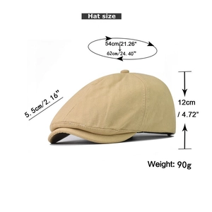 Size chart for breathable retro newsboy cap showing 54-62cm adjustable circumference