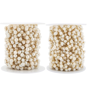 5-7mm natural freshwater pearls on 18k gold-plated stainless steel chain for DIY jewelry