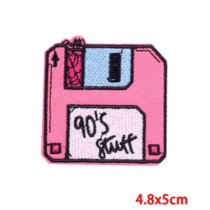 Retro pink 90's Stuff floppy disk embroidered patch 4.8x5cm for DIY clothing