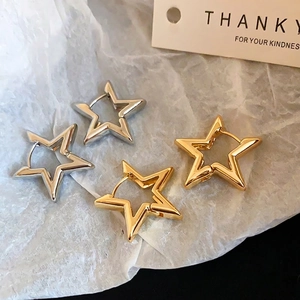 Star Hollow Hoop Earrings With Silver Earring Post Alloy Metal Minimalist Geometric Elegant French Style Niche Jewelry For Women