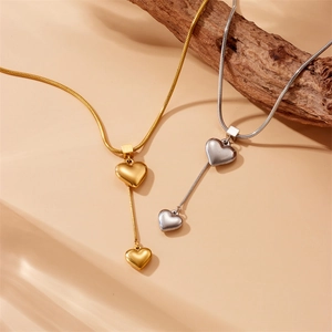 Stainless Steel Heart Pendants Necklace Y-Shaped Lariat Tassel Snake Chain Minimalist Modern Jewelry For Women