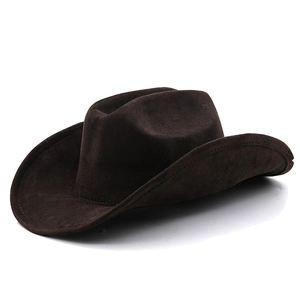 Classic dark brown suede western cowboy hat with decorative stitched brim on white background