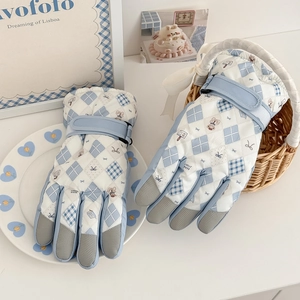 Winter Ski Gloves Nylon Rubber Waterproof Warm Thick Windproof Outdoor Sports Cartoon Bear Touch Screen Women