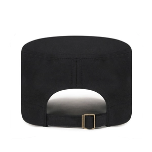 Classic black military cadet cap with adjustable bronze metal buckle back strap
