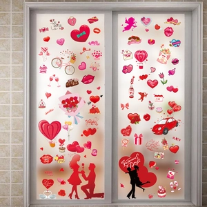 Valentine's window stickers with red hearts and Cupid on glass sliding doors