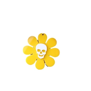Halloween acrylic yellow flower earrings with white skull center for festive women jewelry