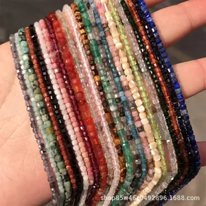 Natural Stone Faceted Square Cube Beads Micro Gemstone Loose Spacer Strand For DIY Jewelry Making