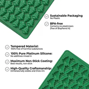 Green Christmas tree silicone baking mold with 100 cavities for chocolate and cookies