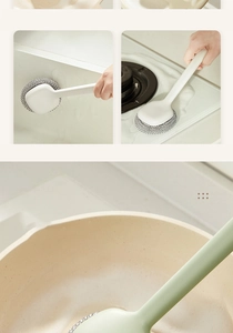 Long handle dish brush with detachable steel wool head for kitchen sink and stove cleaning
