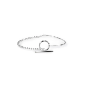 Minimalist S925 sterling silver bead chain bracelet with toggle clasp on white background