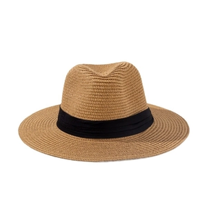 Klassischer brauner Panama Strohhut Fedora mit schwarzem Band für Sonnenschutz im Sommer