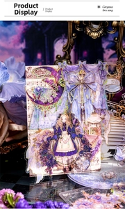 Gothic girl PET sticker with laser rainbow finish and violet starry moon design