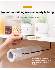 Kitchen paper towel holder under cabinet, fits shelves up to 2.5cm thick, space saving design
