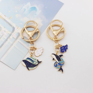 Golden enamel whale and cloud keychains with lobster clasps for couples bags