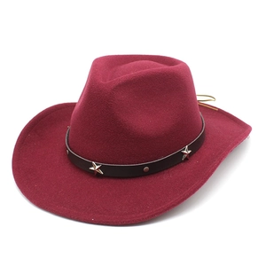 Classic wine red wool felt western cowboy hat with star studded leather band
