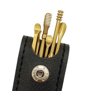 6-piece stainless steel earwax removal kit with black leather storage pouch set