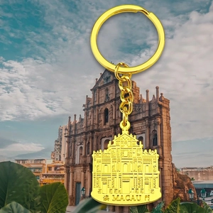 Zinc Alloy Metal Keychain Macau Ruins Of St Pauls Mahjong Poker Dice Travel Souvenir Double Sided Relief Gift