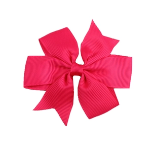 Fashionable bright pink grosgrain ribbon V-shaped bow hair clip for babies and kids