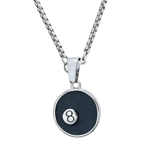 Fashionable black 8 snooker pool ball pendant with silver box chain necklace for men