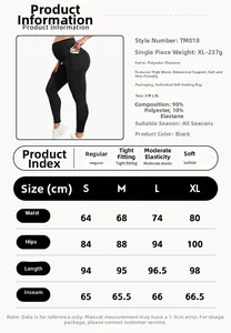 Tableau des tailles pour pantalons de yoga maternité avec mesures de taille et hanches