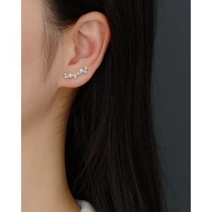 Close-up of S925 silver ear cuff with pearls and crystals in a branch-like design