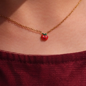 Collana con ciondolo a mela rossa in acciaio inossidabile dorato per bambini