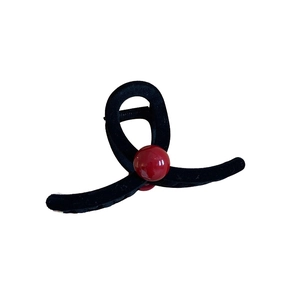 Minimalist black flocked shark hair claw clip with a glossy red bead accent for women