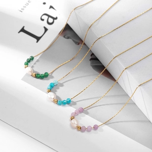 Minimalist 18K gold plated necklace set with natural pearls and colorful gemstones