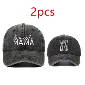 Matching 2-piece set of washed charcoal cotton baseball caps for mama and little man