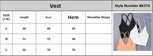 Guide des tailles S, M, L pour débardeur de sport avec détails croisés dans le dos