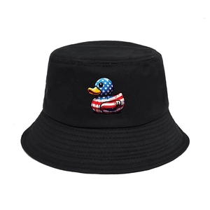 Cotton Bucket Hat With Cartoon Duck US Flag Stars And Stripes Pattern Sun Protection Outdoor Casual Unisex