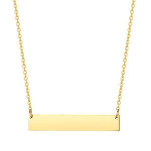 Minimalist gold-plated stainless steel necklace with a horizontal bar pendant on white background