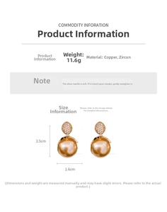 Detailed specs of 18k gold plated earrings with zircons, pearls, and silver needles