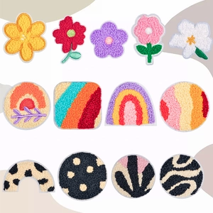 Chenille Embroidered Patches Iron On Flower Rainbow Animal Print Decorative Applique For Clothing Bag Hat DIY Accessories
