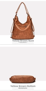 Detail view of the yellow-brown soft leather bag showing the back zipper and stable bottom