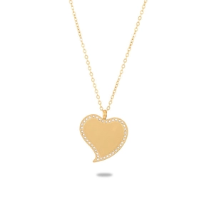Collier minimaliste en acier inoxydable plaqué or 18K avec pendentif cœur et strass blancs