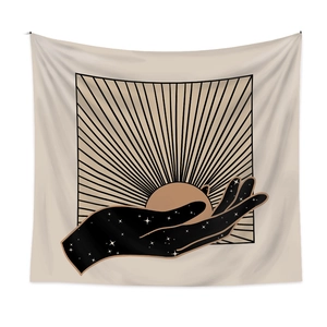 Japanese retro cartoon tapestry with celestial nebula hand design for wall decor