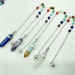 Natuurlijke Kristallen Zeshoekige Kolom Kogel Hanger Ketting Met 7 Chakra Kralen Helende Energie Steen Pendel