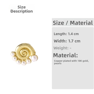 Detailed size view of 18k gold plated shell earrings with elegant pearl accents