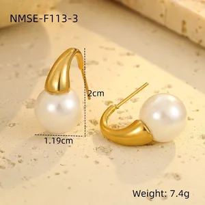 Detailed size view of gold pearl earrings measuring 2cm in height and 1.19cm in width