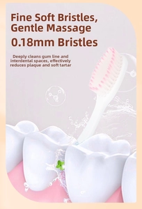 Detailed view of 0.18mm ultra-fine soft bristles cleaning between teeth model