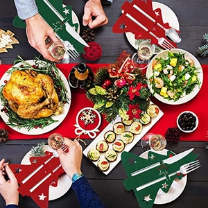 Porte-couverts en feutre épais en forme de sapin de Noël pour décor de table festive