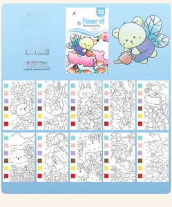 Detail view of 10-page Flower Elf watercolor painting book with built-in color palette