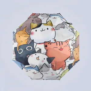 Japanese Cute Cartoon Cat Umbrella Black Glue UV Protection Sunshade Rain Foldable Automatic Manual Sunny Rainy Umbrella