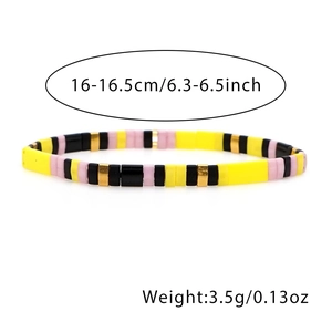 Bohemian handmade tricolor TILA bead elastic bracelet in yellow, pink and black