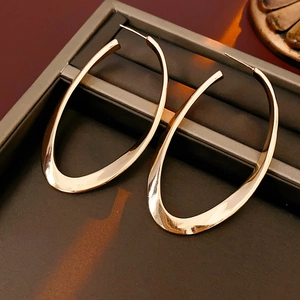 Macro shot of large oval gold hoop earrings resting in a premium jewelry storage box