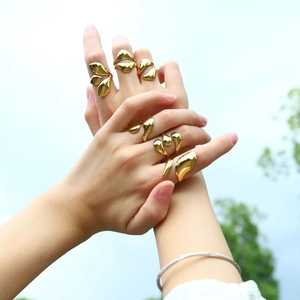 18K gold plated stainless steel lava open ring for women with high luxury textured design