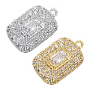 Luxury Rectangle Pendant Copper Zircon Inlaid Full Rhinestone Charm For DIY Jewelry Making Accessories Fashion Women