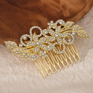 Eleganter goldener Brauthaarkamm mit Strasssteinen und Blumenmuster für Hochzeiten